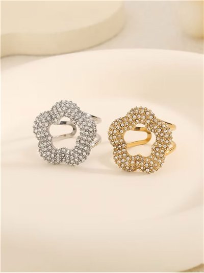 Anillo flor circonitas - Acero inoxidable