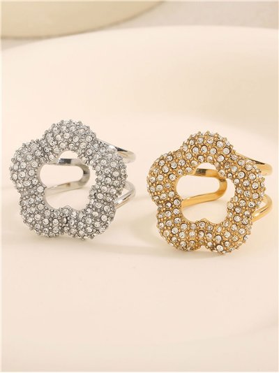 Anillo flor circonitas - Acero inoxidable 2