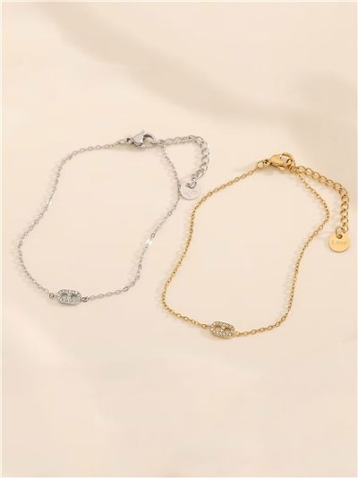Pulsera charm ovalado con circonitas - Acero inoxidable