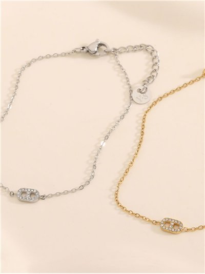Pulsera charm ovalado con circonitas - Acero inoxidable 2