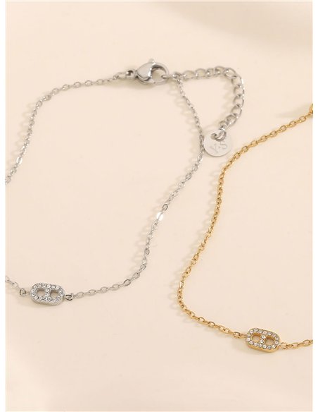 Pulsera charm ovalado con circonitas - Acero inoxidable