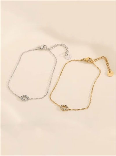 Pulsera charm ovalado con circonitas - Acero inoxidable