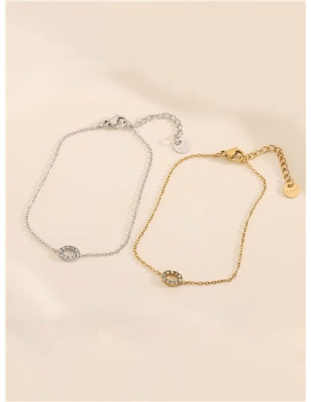 Pulsera charm ovalado con circonitas - Acero inoxidable