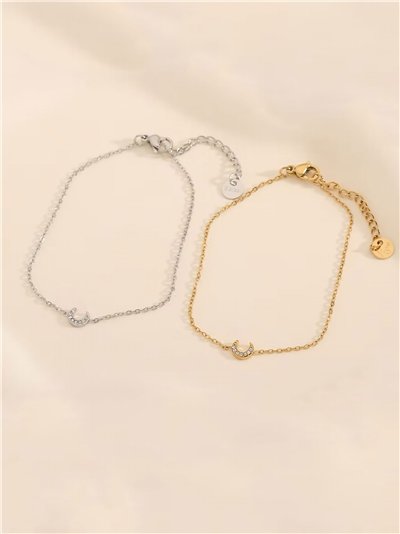 Pulsera luna con circonitas - Acero inoxidable