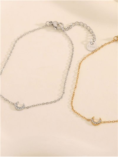 Pulsera luna con circonitas - Acero inoxidable 2