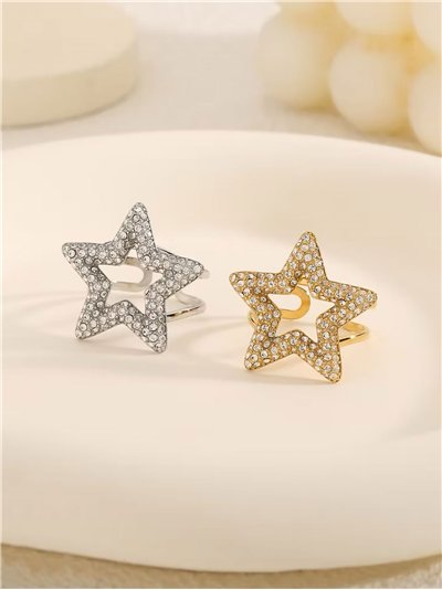 Anillo estrella con circonitas - Acero inoxidable