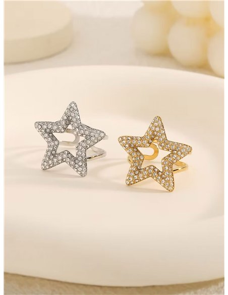 Anillo estrella con circonitas - Acero inoxidable