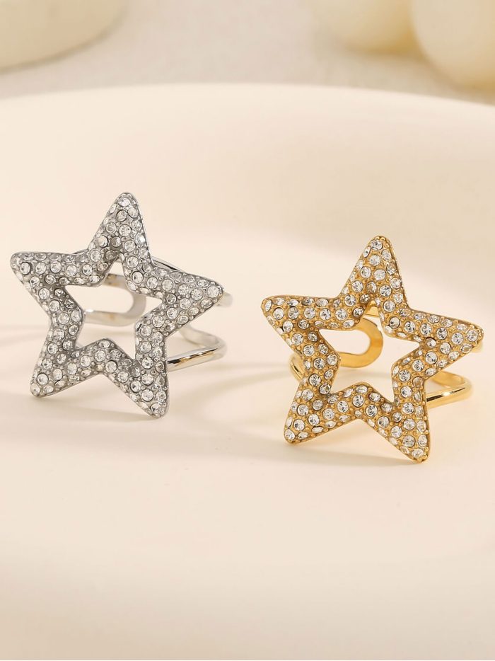Anillo estrella con circonitas - Acero inoxidable