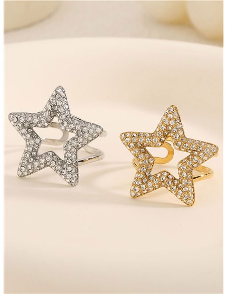 Anillo estrella con circonitas - Acero inoxidable