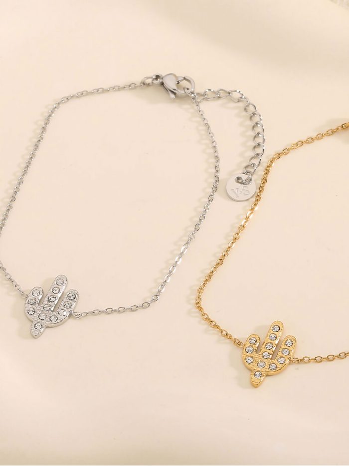 Pulsera cactus con circonitas - Acero inoxidable