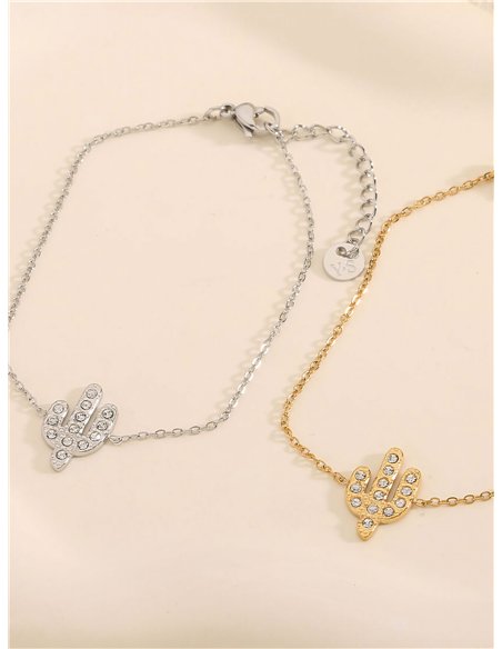 Pulsera cactus con circonitas - Acero inoxidable