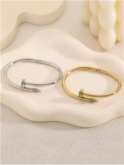 Pulsera rígida clavo con circonitas - Acero inoxidable