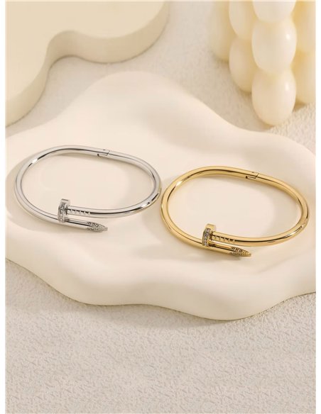 Pulsera rígida clavo con circonitas - Acero inoxidable