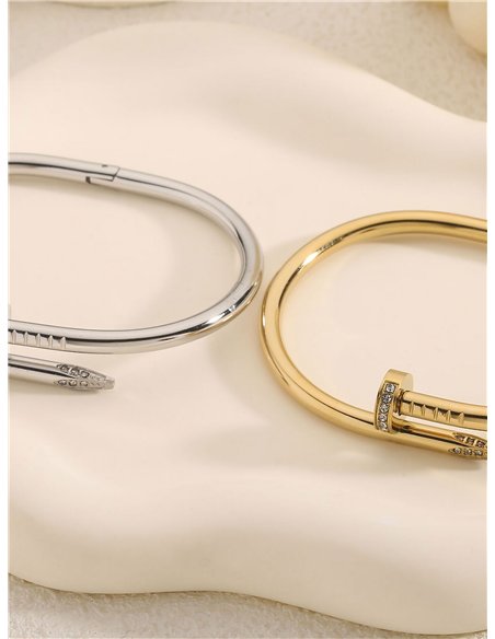 Pulsera rígida clavo con circonitas - Acero inoxidable