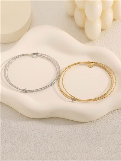 Pulsera triple aros charm estrella con circonitas - Acero inoxidable