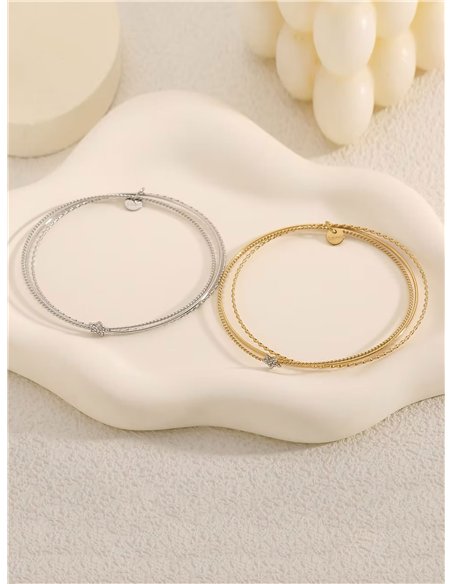 Pulsera triple aros charm estrella con circonitas - Acero inoxidable