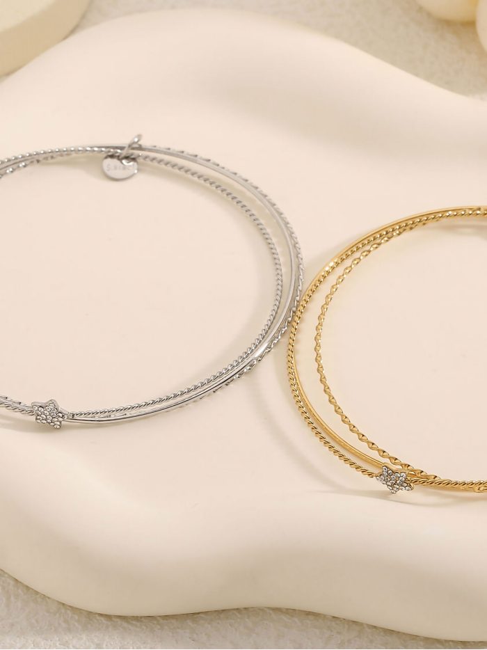 Pulsera triple aros charm estrella con circonitas - Acero inoxidable