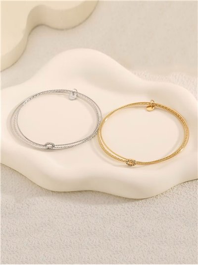 Pulsera triple aros charm ovalado con circonitas - Acero inoxidable