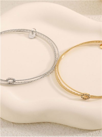 Pulsera triple aros charm ovalado con circonitas - Acero inoxidable 2