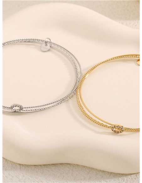 Pulsera triple aros charm ovalado con circonitas - Acero inoxidable