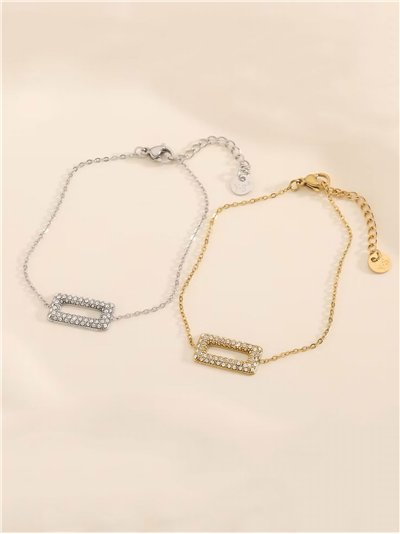 Pulsera cadena charm rectangular con circonitas - Acero inoxidable