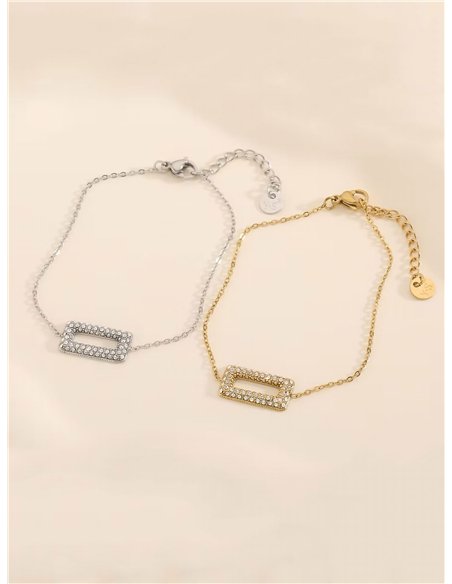Pulsera cadena charm rectangular con circonitas - Acero inoxidable