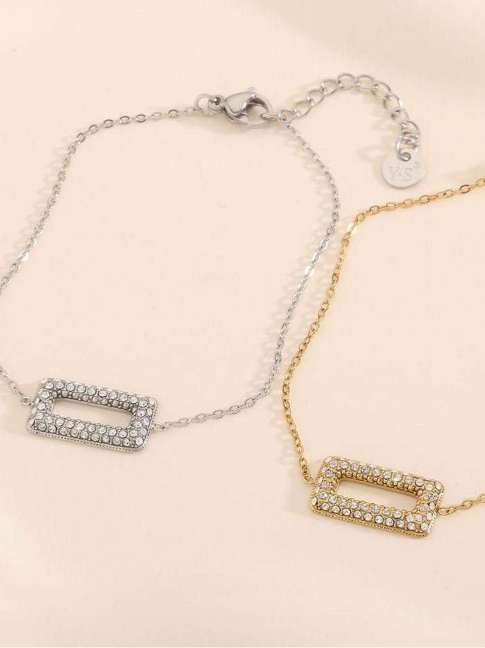 Pulsera cadena charm rectangular con circonitas - Acero inoxidable