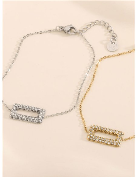 Pulsera cadena charm rectangular con circonitas - Acero inoxidable