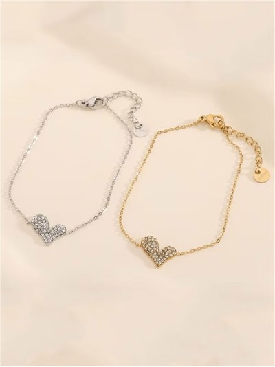 Pulsera corazón con circonitas - Acero inoxidable