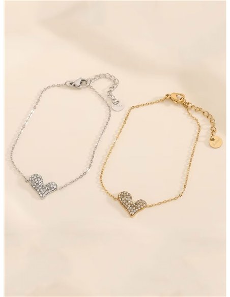 Pulsera corazón con circonitas - Acero inoxidable