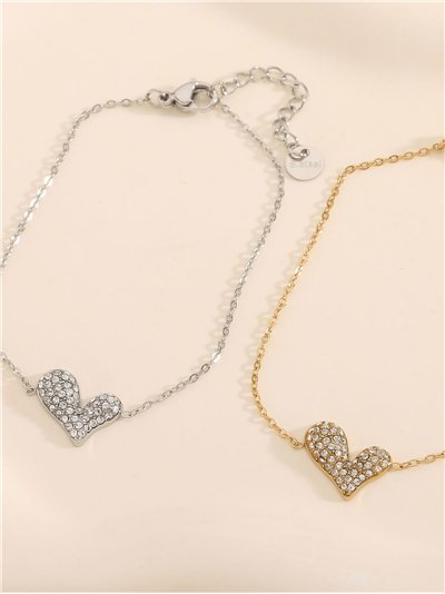 Pulsera corazón con circonitas - Acero inoxidable 2