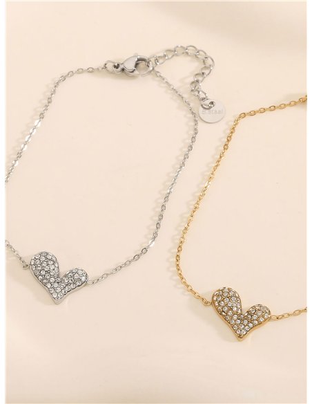 Pulsera corazón con circonitas - Acero inoxidable