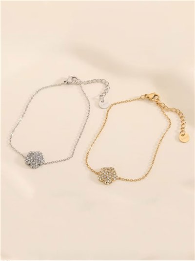 Pulsera flor con circonitas - Acero inoxidable