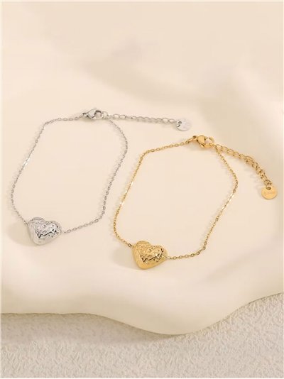 Pulsera corazón en relieve - Acero inoxidable