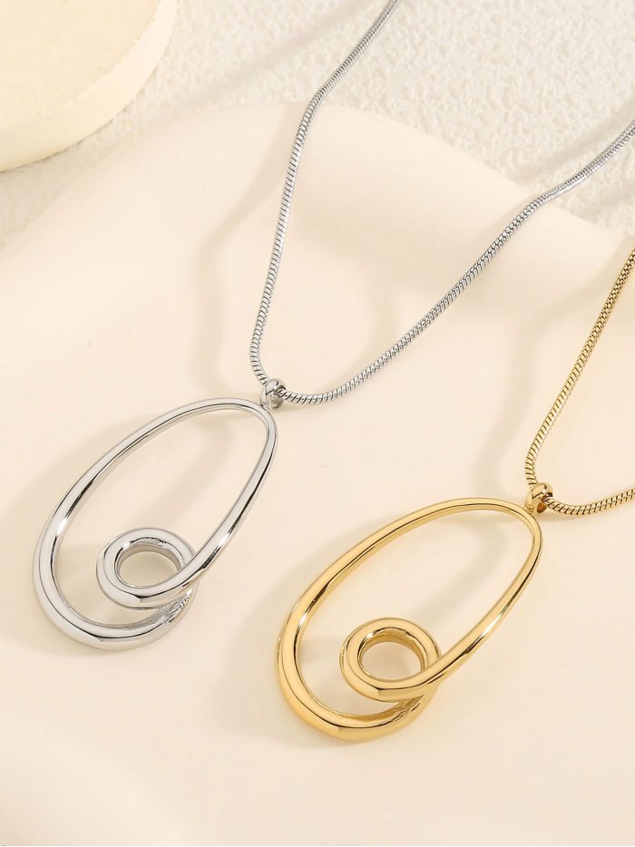 Collana pendente ovali intrecciati - Acciaio inossidabile