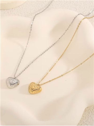Collar corazón en relieve - Acero inoxidable