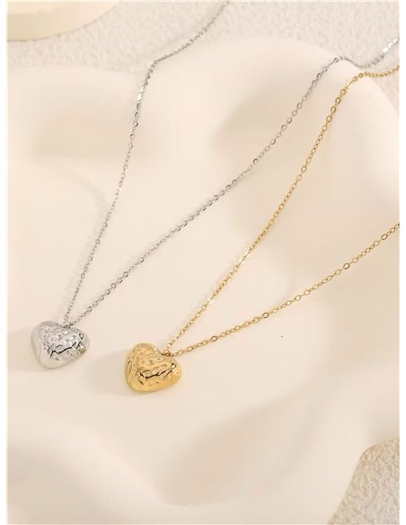 Collar corazón en relieve - Acero inoxidable