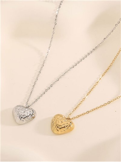 Collar corazón en relieve - Acero inoxidable 2