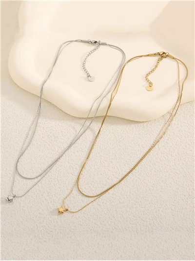 Collar doble colgante mini estrella - Acero inoxidable