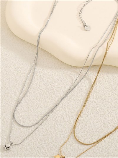 Collar doble colgante mini estrella - Acero inoxidable 2