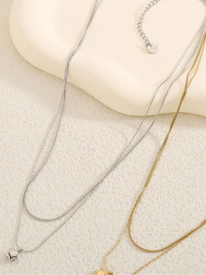Collar doble colgante mini estrella - Acero inoxidable