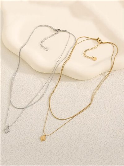 Collar doble colgante mano de fátima - Acero inoxidable