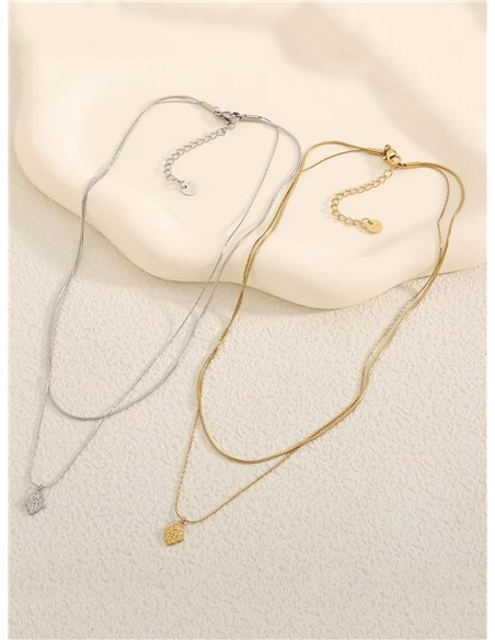 Collar doble colgante mano de fátima - Acero inoxidable