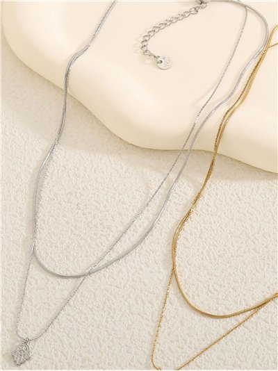 Collar doble colgante mano de fátima - Acero inoxidable 2