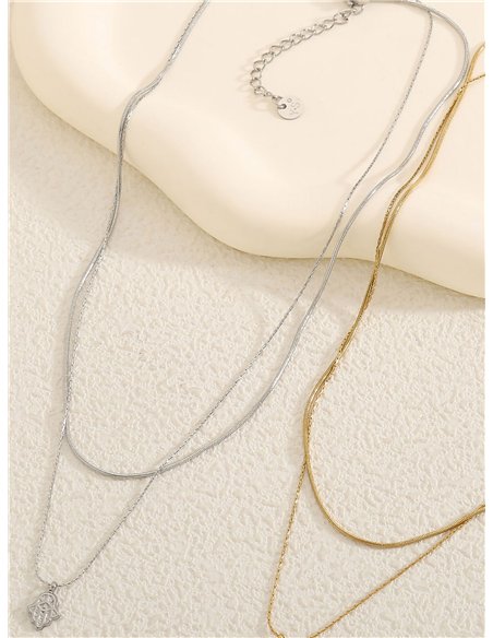 Collar doble colgante mano de fátima - Acero inoxidable