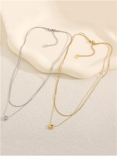 Collar doble colgante mini corazón - Acero inoxidable