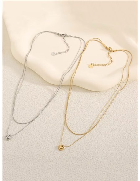 Collar doble colgante mini corazón - Acero inoxidable
