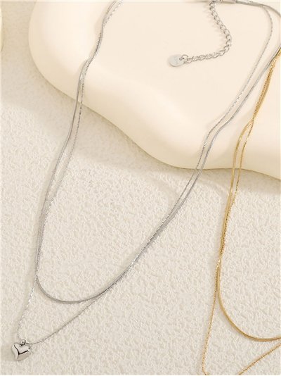 Collar doble colgante mini corazón - Acero inoxidable 2