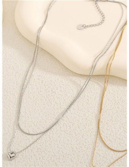 Collar doble colgante mini corazón - Acero inoxidable