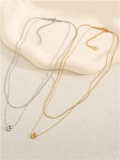 Collar doble colgante mini mariposa - Acero inoxidable